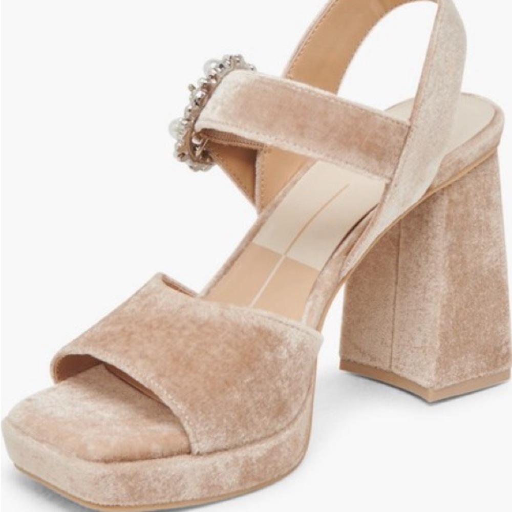 Dolce Vita Velvet Platform Sandals in Tan - Picture 8 of 9